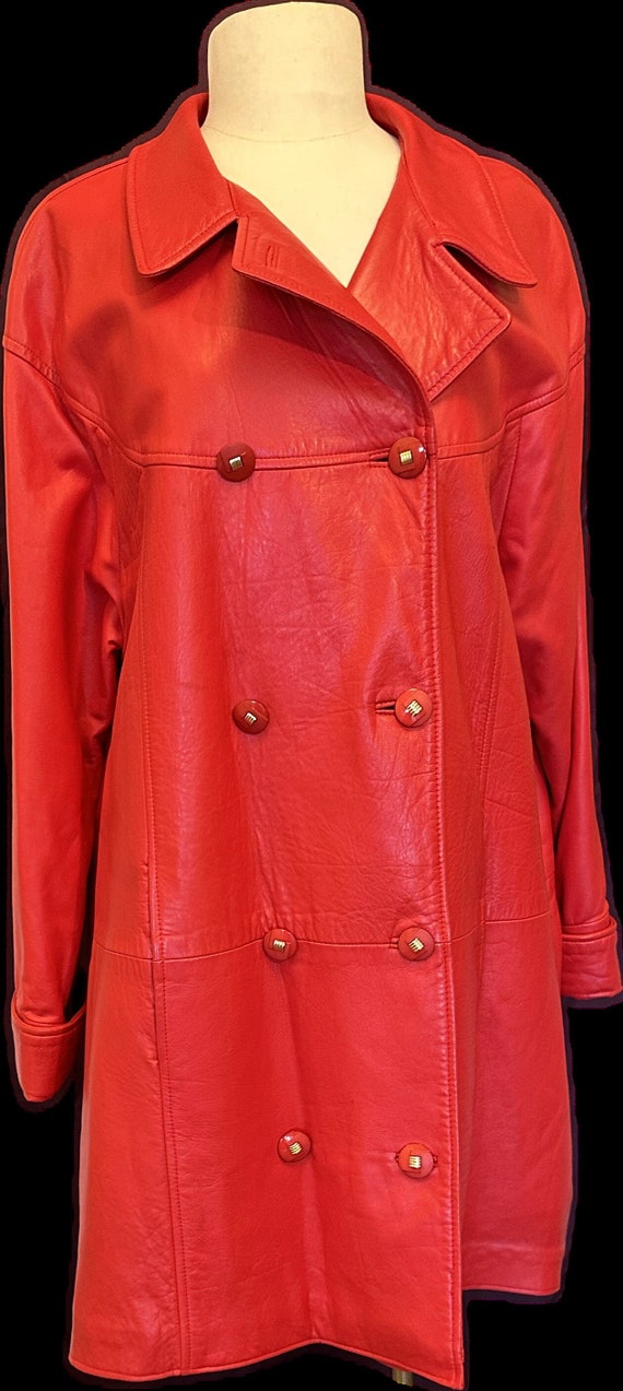 Red Leather Double Breasted Coat