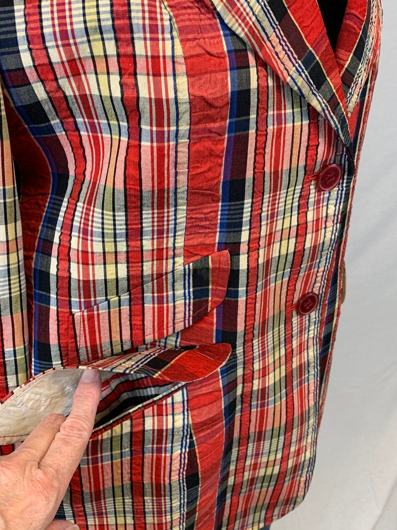 Red plaid seersucker blazer