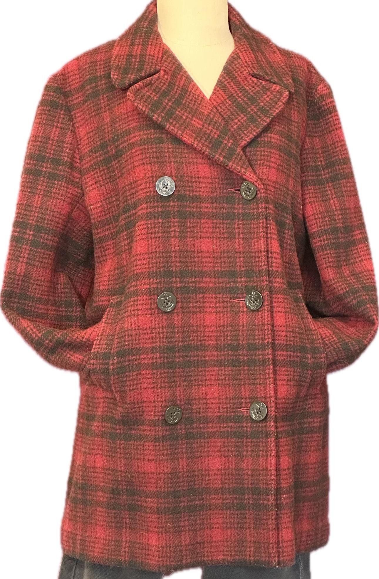 Pea Coats Eddie Bauer Car Coat Eddie Bauer Red Black Plaid Peacoat