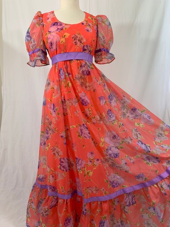 Bespoke Romantic Floral Puff Sleeve 60's Maxi Dres