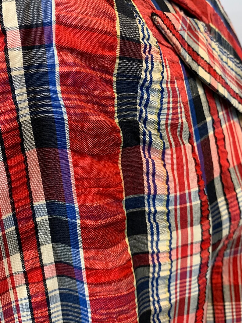 Red plaid seersucker blazer