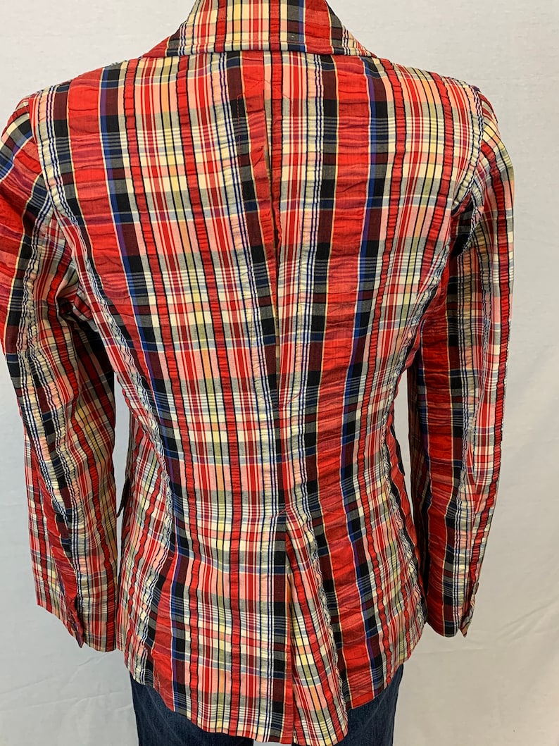 Red plaid seersucker blazer