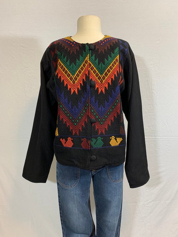 Embroidered Guatemalan chevron rainbow jacket