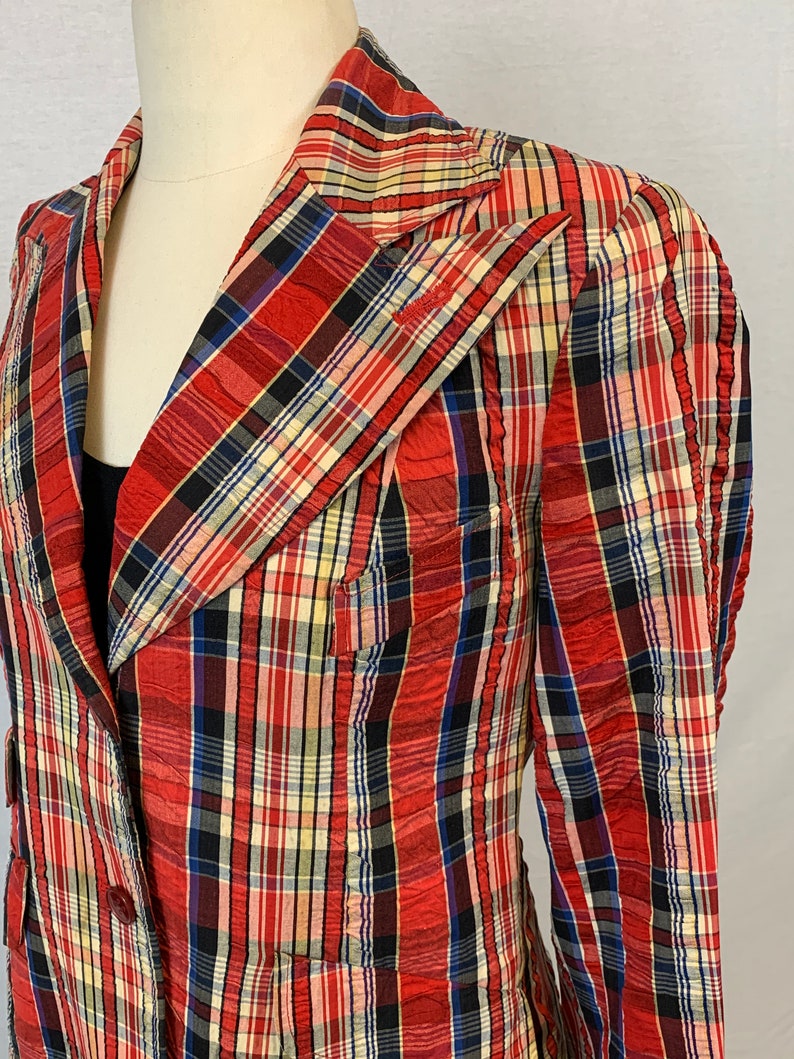 Red plaid seersucker blazer