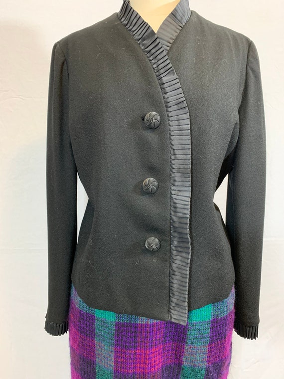 Pleated satin accent vintage black jacket