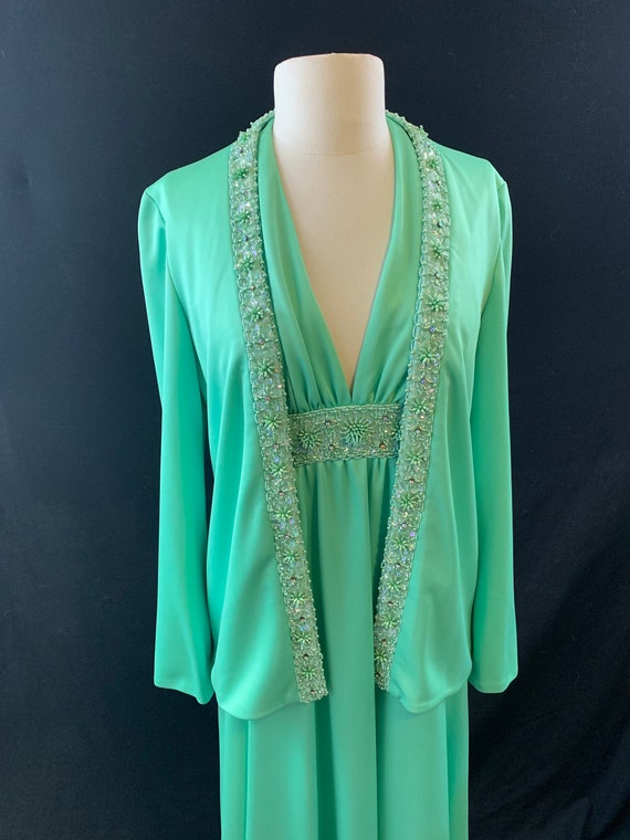 Vintage Jack Bryan 2 piece mint green beaded maxi… - image 7