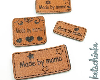 Kunstleder Label - made by Mama (4 Stück), Handmade, Etiketten, Kunstleder-Labels, Kleidungsetiketten