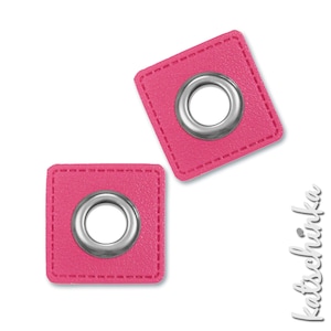 2er Ösenpatches, Ösen auf pink Kunstleder, Ösen Patches | Quadrat 10 mm | 2er