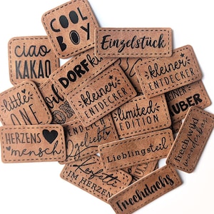 Kunstleder Label aufbügelbar / Aufnäher  - verschiedene Designs, Etiketten, Kunstleder-Labels | Kleidungsetiketten  | DIY | Iron on