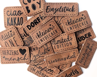 Kunstleder Label aufbügelbar / Aufnäher  - verschiedene Designs, Etiketten, Kunstleder-Labels | Kleidungsetiketten  | DIY | Iron on