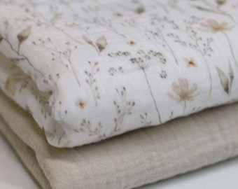 Musselin - Natur Blumig 4632 / 100 % Baumwolle / Musselintuch / Double Gauze / Musselinstoff