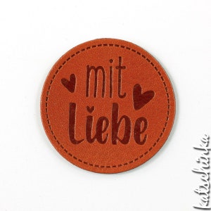 Kunstleder Label - mit Liebe (1 Stück), Handmade, Etiketten, Kunstleder-Labels, Kleidungsetiketten