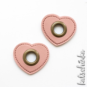 2er Ösenpatches, Ösen auf rosa Kunstleder, Ösen Patches, | Herz bronze 11 mm | 2er