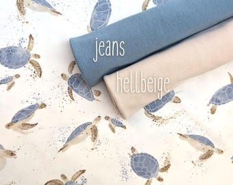 Stoffpaket Schildkröte Jersey & Bündchen Baumwolle Stoff für Kinder DIY Kinderkleidung Selbst Machen Schildkrötenjersey nähen Supplies Näher