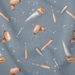Bio Baumwolljersey Alle Werkzeuge immer dabei! Stoff Meterware – Kinderstoff mit Hammer, Säge & Schraubenzieher – Jersey für Kinderkleidung