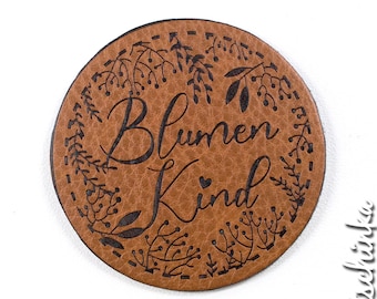 Kunstleder Label - Blumenkind (1 Stück), Handmade, Etiketten, Kunstleder-Labels, Kleidungsetiketten