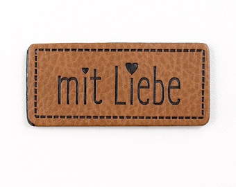 Kunstleder Label - mit Liebe (1 Stück), Handmade, Etiketten, Kunstleder-Labels, Kleidungsetiketten