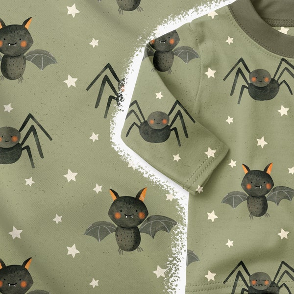 Bio Jersey "Itsy Bitsy Spider" // Spinnenstoff, Fledermausstoff, Halloween Stoff // Katschinka