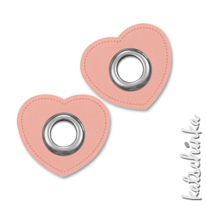 2er Ösenpatches, Ösen auf peach Kunstleder, Ösen Patches | Herz 10 mm | 2er