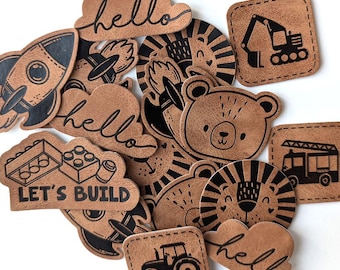 Kunstleder Label aufbügelbar / Aufnäher  - verschiedene Designs, Etiketten, Kunstleder-Labels | Kleidungsetiketten  | DIY | Iron on