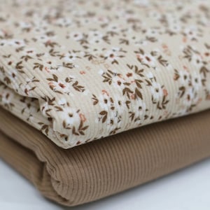 Blumenbombe beige 755 Rippjersey schmale Rippen / Rippstoff / Rippenjersey / Jersey rib / Ribstrick