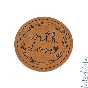 Kunstleder Label - with Love (1 Stück), Handmade, Etiketten, Kunstleder-Labels, Kleidungsetiketten