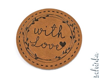 Kunstleder Label - with Love (1 Stück), Handmade, Etiketten, Kunstleder-Labels, Kleidungsetiketten