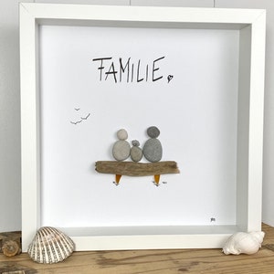 Maritieme muurschildering &quot;Familie&quot; met kiezels, drijfhout, maritiem kunstobject, maritieme decoratie