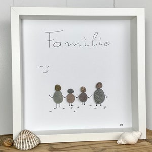 Stenen schilderij &quot;Familie&quot; met kiezels, drijfhout, maritiem kunstobject, maritieme decoratie
