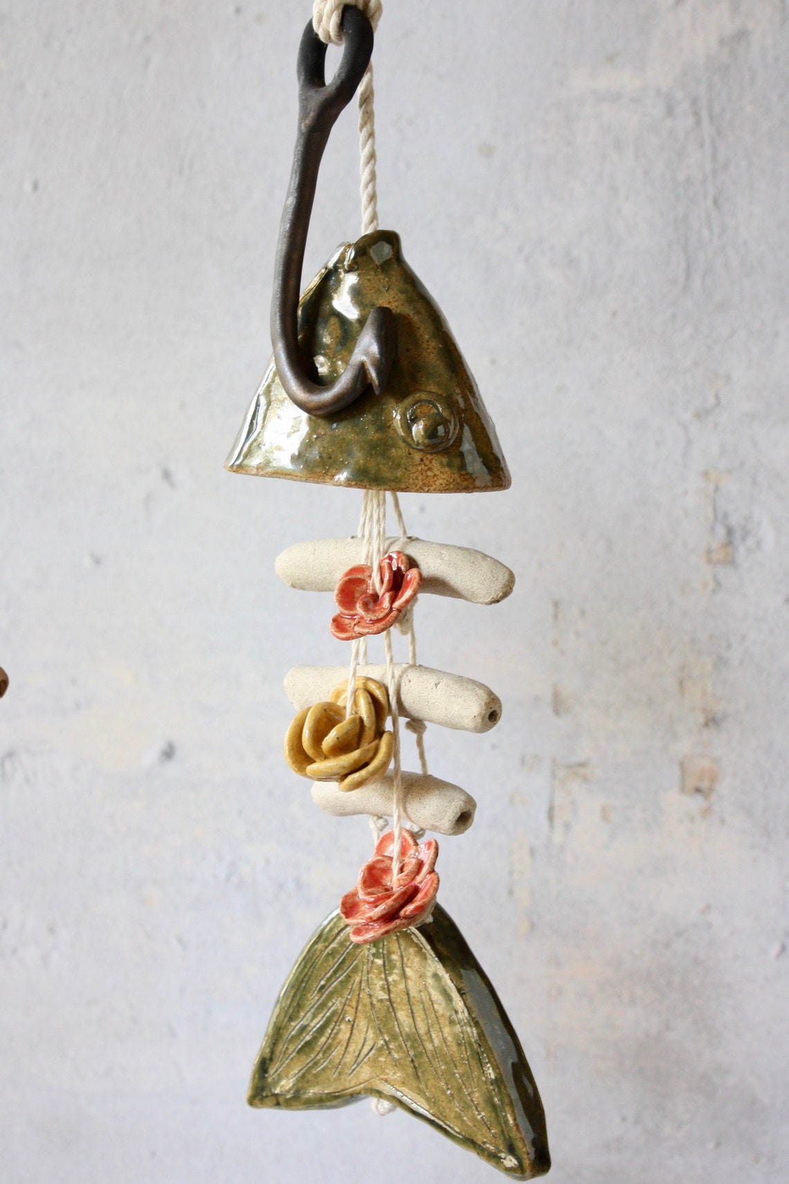 Small Ceramic Fish Wind Chime Vert Lustre Etsy