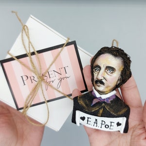 Edgar Allan Poe Christmas tree ornament hand painted and embroidered