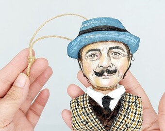 Mystery Detective Christmas tree ornament hand painted and embroidered