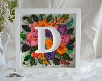 Flower Wall Home Decor , D letter , Monogram, Quilling Personalized D Letter - A to Z, Nostalgic decor, bright wall art, art deco