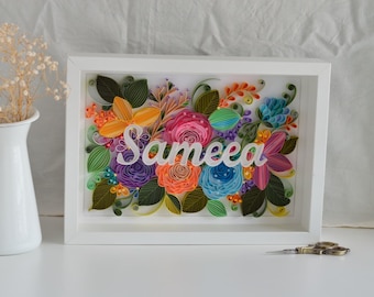 Kids Name Wall Art | Custom Quilling Name Sign | Framed Floral Paper Art | Handmade Kid Name