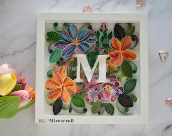 Valentine Gift, Floral wall art modern home decor,Colorful Floral Wall Decor, Personalized Floral Monogram, Custom Floral Monogram