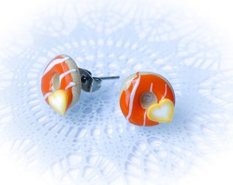 Orange Heart Donut Studs