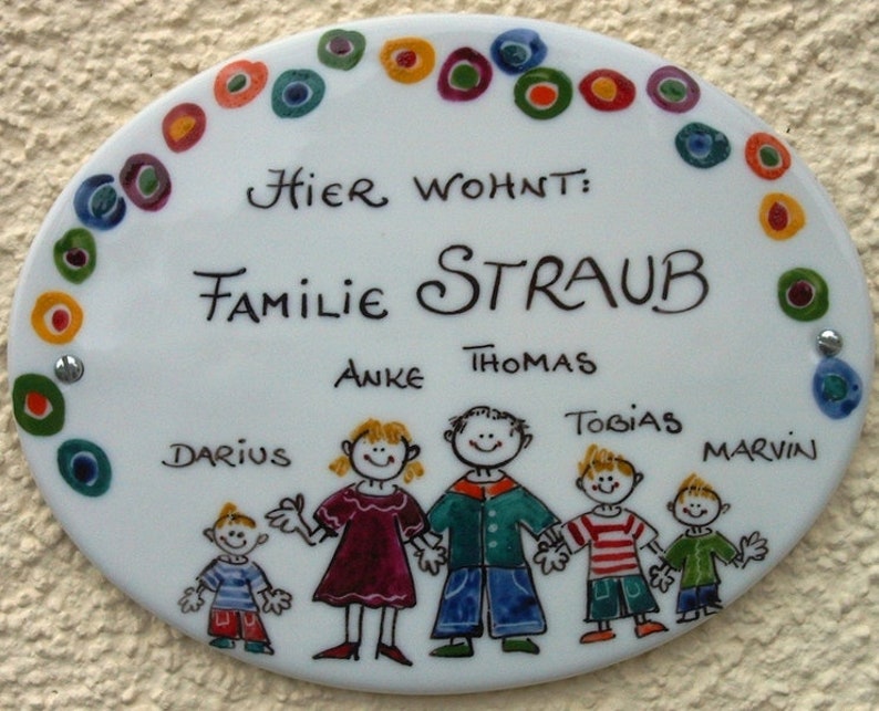 Door plate family small 155 x 115 mm dots colorful image 1