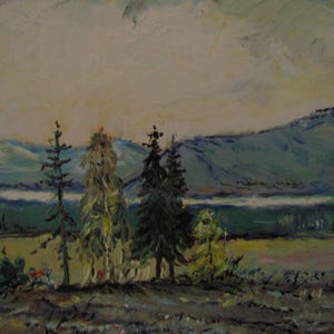 Pintura a óleo de paisagem de montanha, pintura a óleo de paisagem da Ucrânia, artista ucraniano, pintura de paisagem vintage