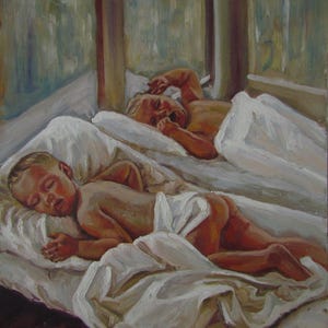Pintura de crianças dormindo, Retrato de bebê, Retrato de criança, Arte de parede de berçário, Pintura de retrato