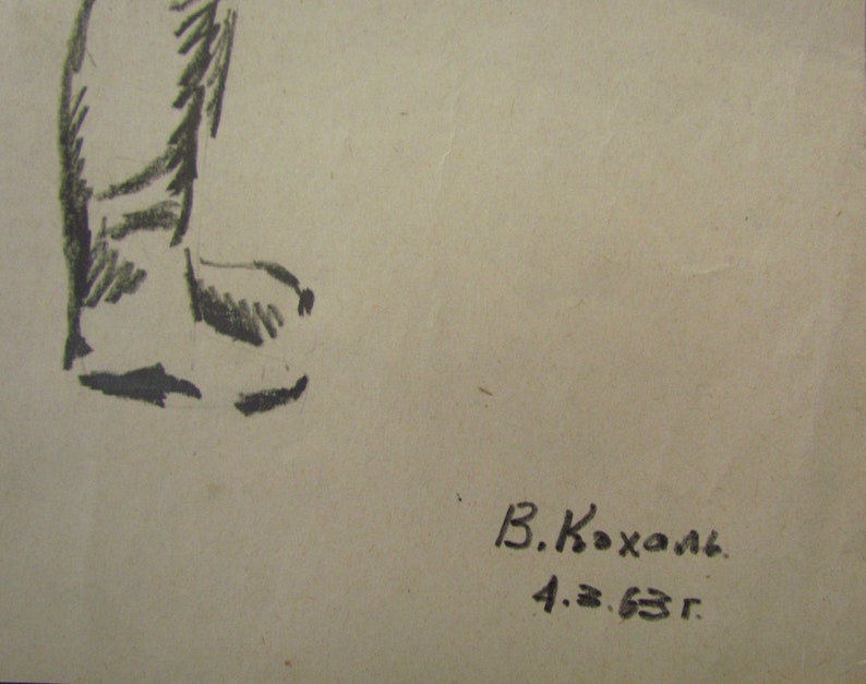 Illustration Original painting Unique artwork Minimalist Black /& White Drawing Soviet art Men Monochrome Hand drawn
