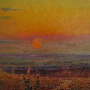 Sunset on the river, Ukraine landscape, Field landscape, Field painting, Summer evening landscape, Farm landscape