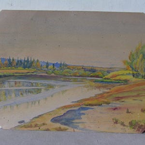 River waterscape, River landscape, Summer river, Landscape painting, Watercolor painting,Water painting,Bank of the river,Ukranian landscape