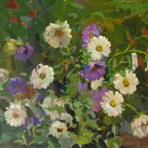 Pintura al óleo de ásteres, flores de áster, bodegón floral, pintura de flores en jarrones, arte mural floral, para regalo, arte de flores de otoño