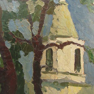 Pintura de iglesia antigua, pintura de empaste, arte mural original, decoración de pared de granja, arte religioso, decoración del hogar de la iglesia, arte cristiano, arte espiritual