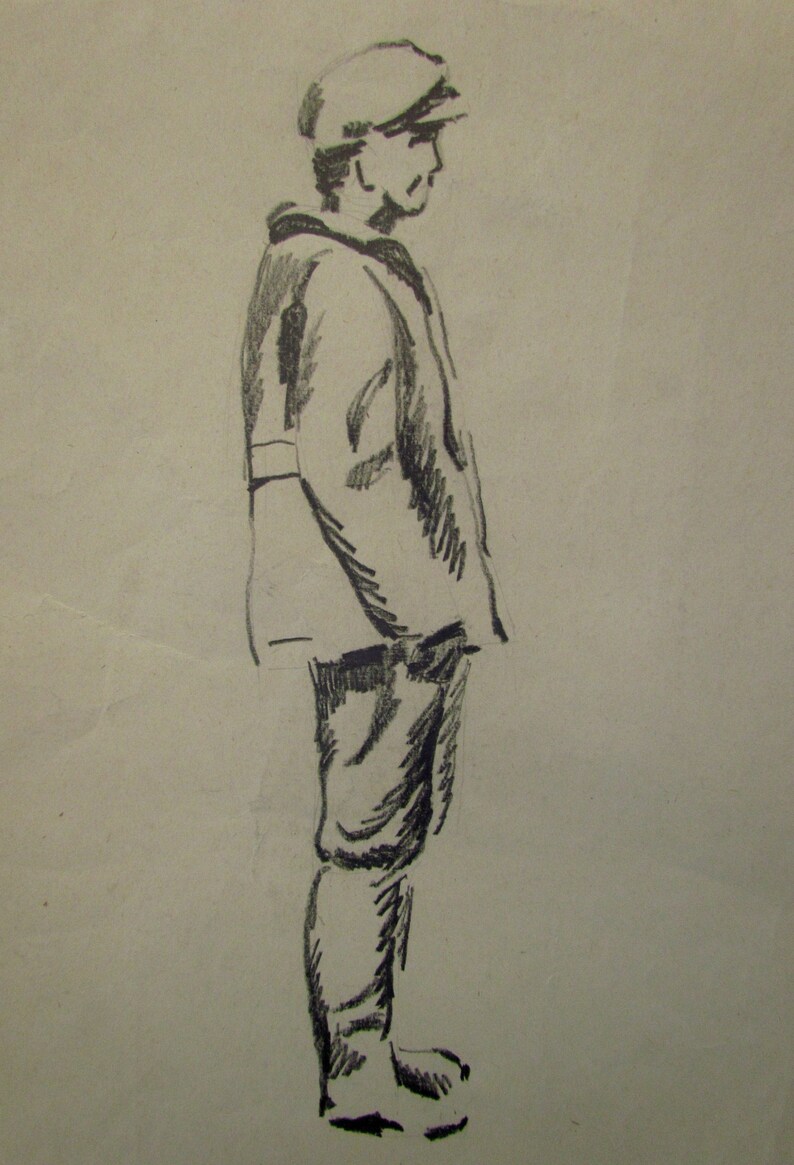 Illustration Original painting Unique artwork Minimalist Black /& White Drawing Soviet art Men Monochrome Hand drawn