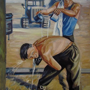 Pintura al óleo de conductores de tractores ucranianos, Tractor agrícola, Tractor antiguo, Pintura con tractor, Retrato de un conductor de tractor, Coche clásico