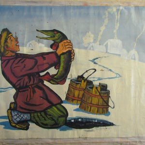 Emelya and pike. Russian fairy tale,&quot;Tale by pike&quot;, Illustrations for Ukrainian folk tales, children&#39;s fairy tales,By the will of the pike