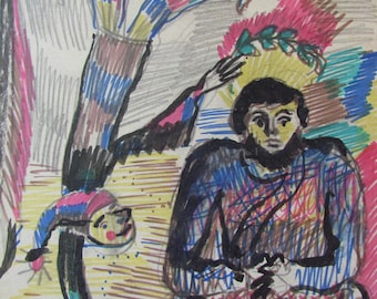 Clowns portrait, Clowns portrait pastel, Clowns painting, Soviet portrait painting, Pastel portrait painting, Clowns wall art