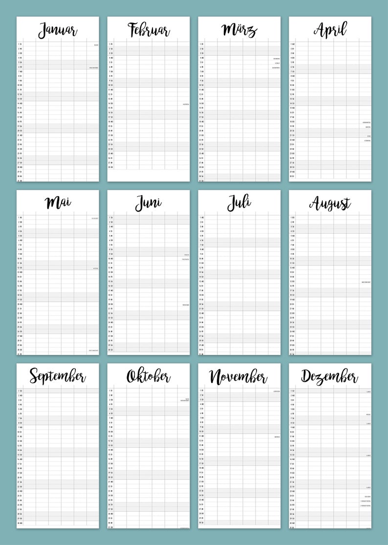 Familienkalender 2019 zum Ausdrucken als PDF | Etsy