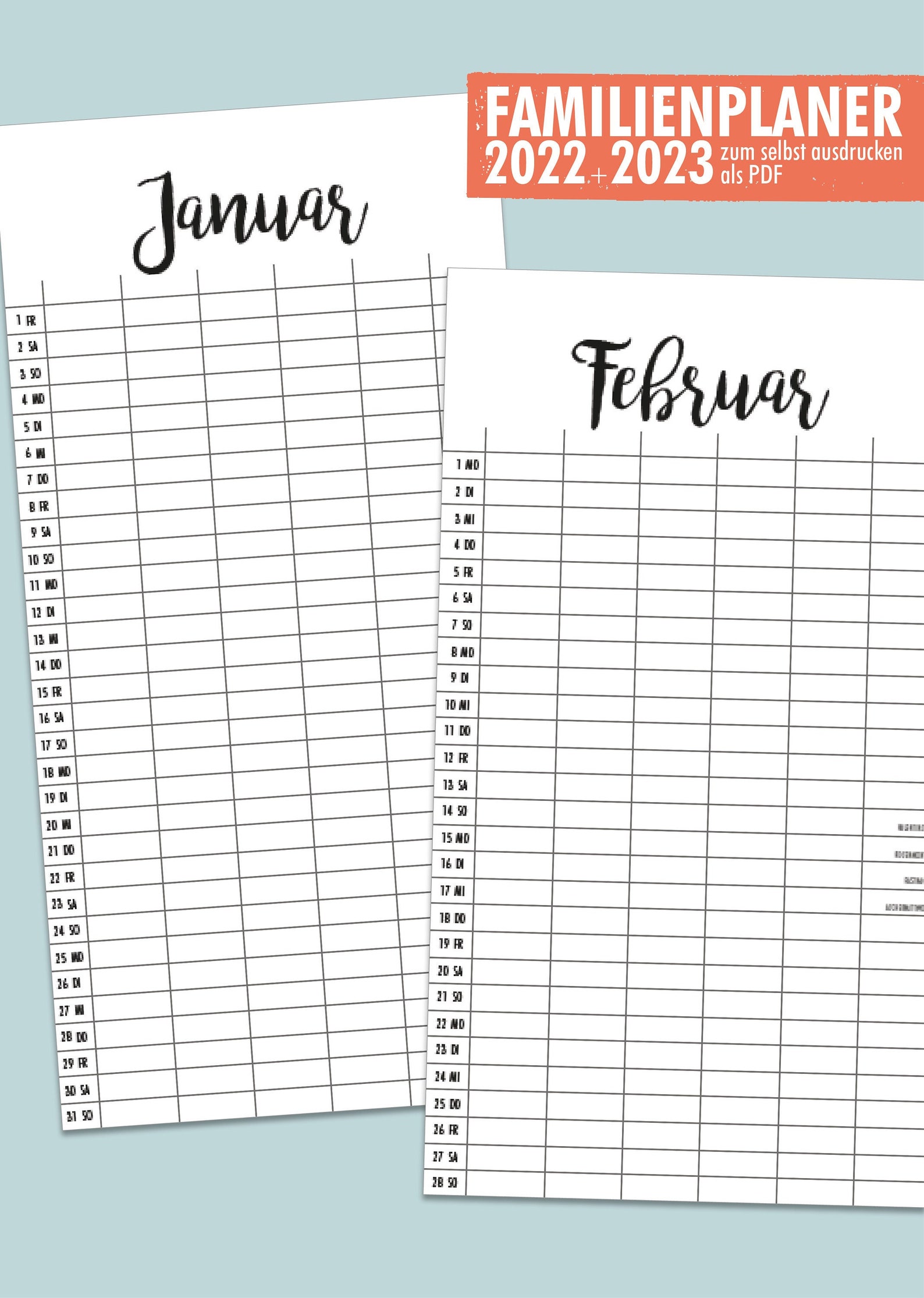 Familienkalender 2022 2023 zum Ausdrucken als PDF - Etsy.de